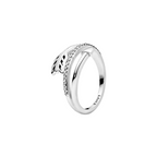 Anillo Abierto con Diseño de Hoja y Piedras Brillantes en Plata de Ley 925 para Mujer