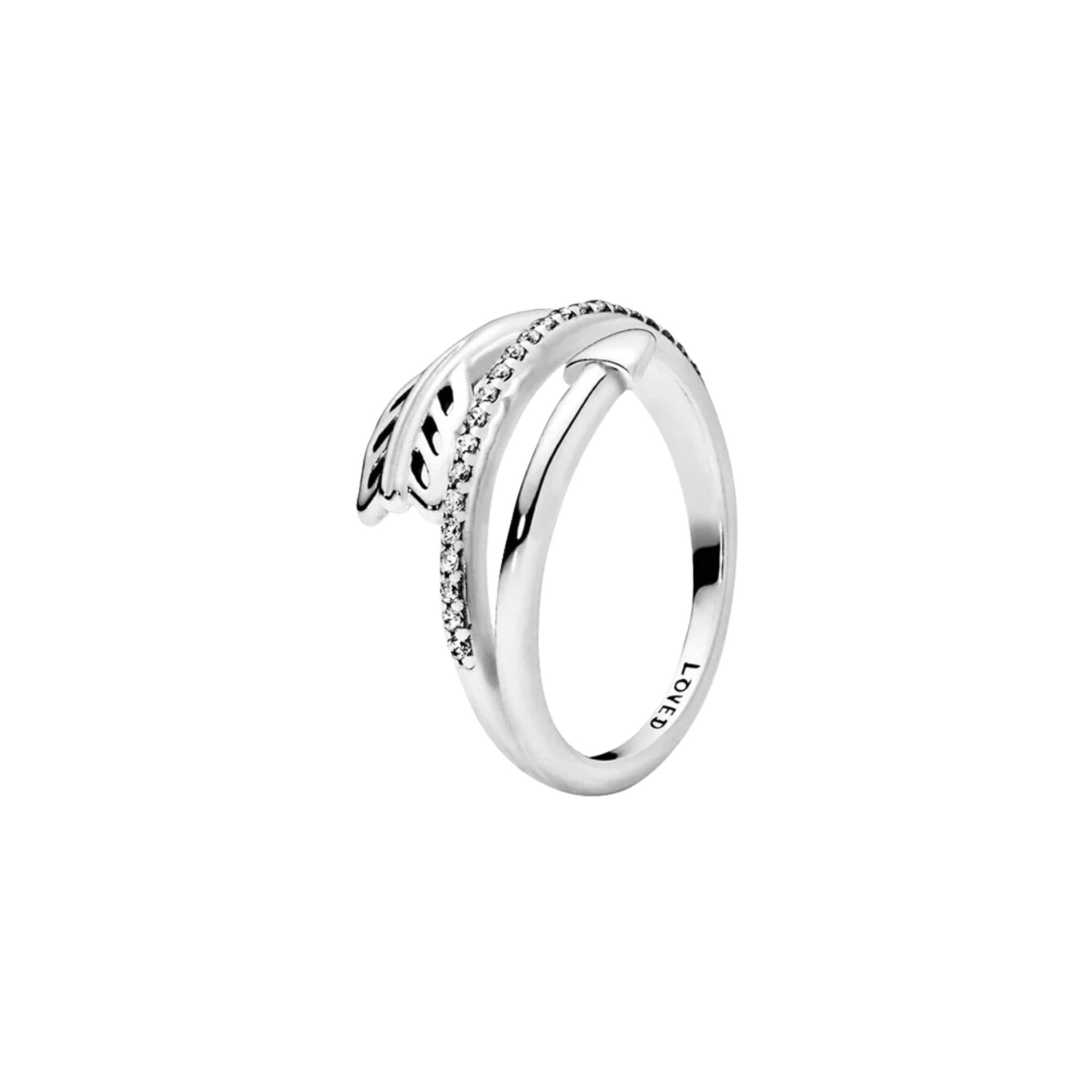 Anillo Abierto con Diseño de Hoja y Piedras Brillantes en Plata de Ley 925 para Mujer