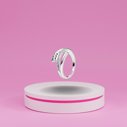 Anillo Abierto con Diseño de Hoja y Piedras Brillantes en Plata de Ley 925 para Mujer