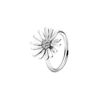 Anillo Abierto con Diseño de Margarita y Detalles Brillantes en Plata de Ley 925 para Mujer