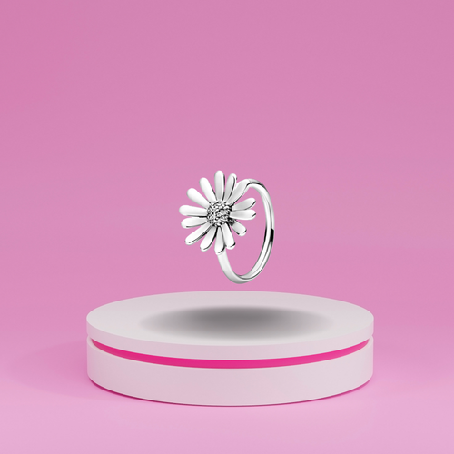 Anillo Abierto con Diseño de Margarita y Detalles Brillantes en Plata de Ley 925 para Mujer