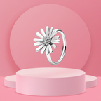 Anillo Abierto con Diseño de Margarita y Detalles Brillantes en Plata de Ley 925 para Mujer