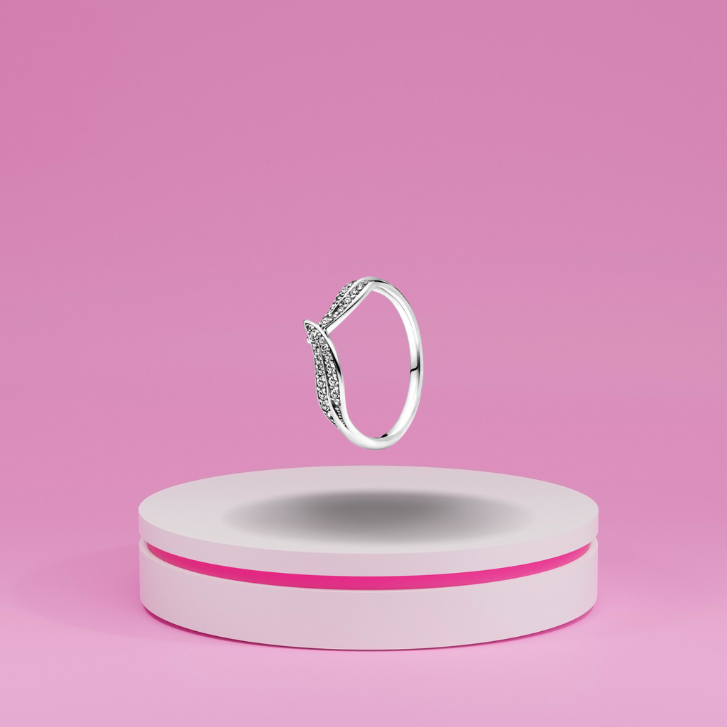 Anillo Banda Doble en Forma de V con Pavé de Piedras Brillantes en Plata de Ley 925 para Mujer