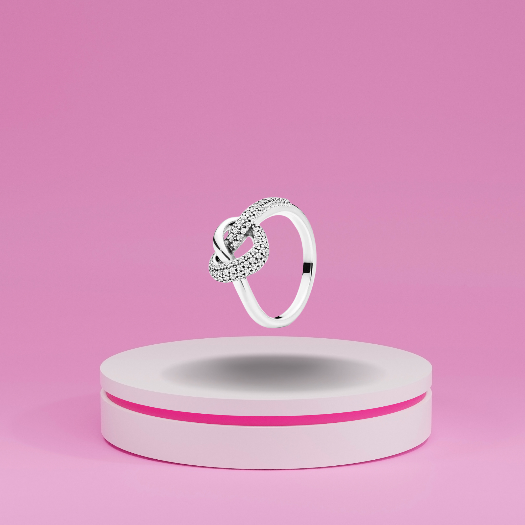 Anillo con Diseño de Nudo de Unión y Piedra Brillante en Plata de Ley 925 para Mujer