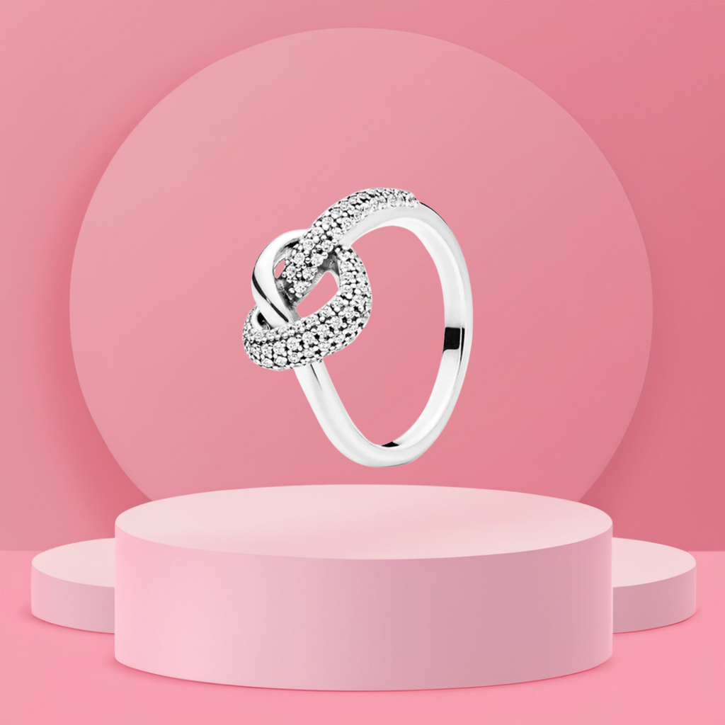 Anillo con Diseño de Nudo de Unión y Piedra Brillante en Plata de Ley 925 para Mujer