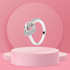 Anillo con Diseño de Nudo de Unión y Piedra Brillante en Plata de Ley 925 para Mujer