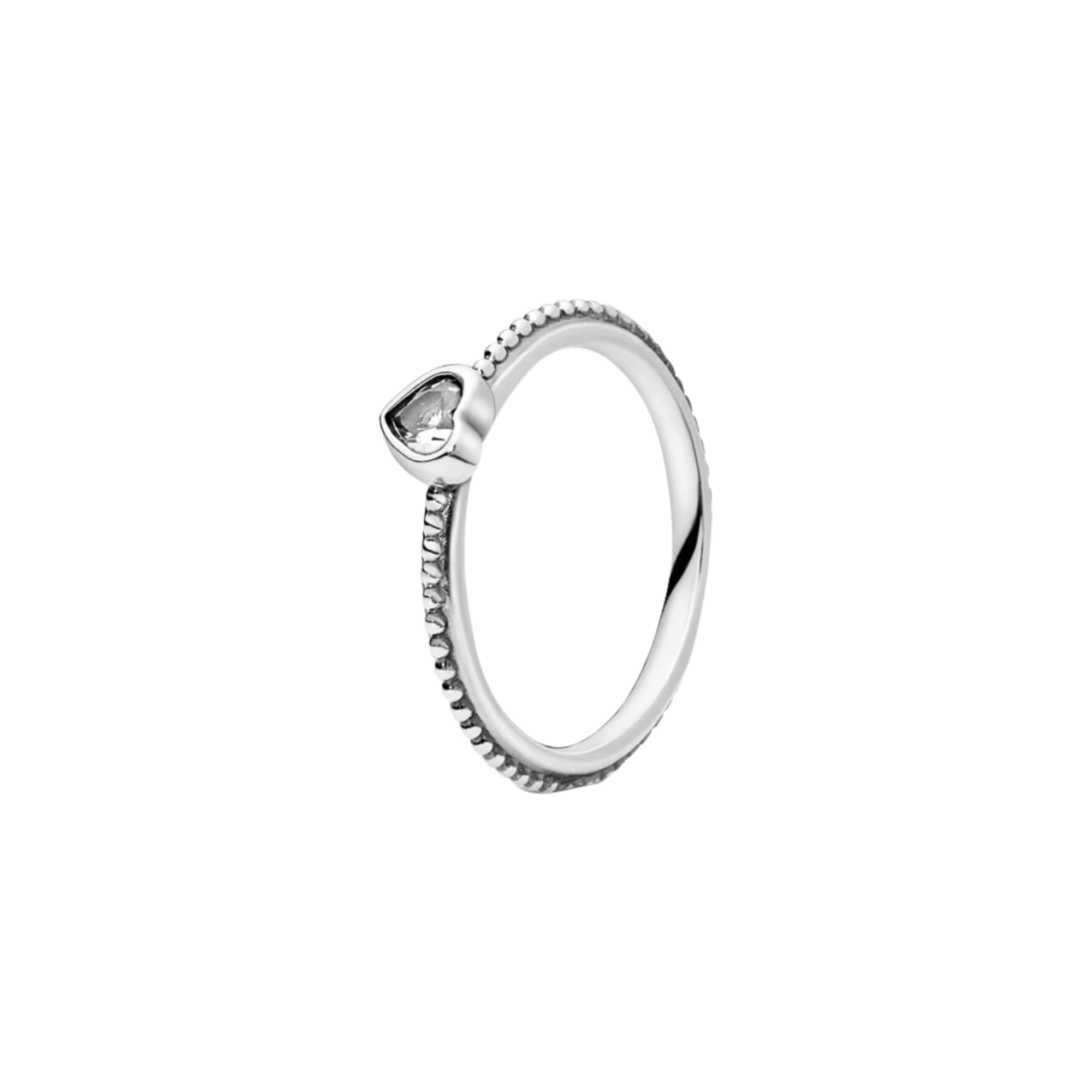 Anillo de Banda Delicada con Corazón Transparente en Plata de Ley 925 para Mujer