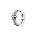 Anillo de Banda Doble con Flor Decorativa y Piedra Brillante en Plata de Ley 925 para Mujer