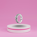 Anillo de Banda Doble con Flor Decorativa y Piedra Brillante en Plata de Ley 925 para Mujer