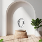 Anillo de Banda Doble con Flor Decorativa y Piedra Brillante en Plata de Ley 925 para Mujer