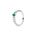 Anillo de Banda de Esferas con Piedra Verde Central en Plata de Ley 925 para Mujer