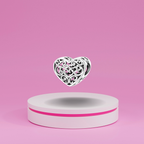 Charm Colgante Corazón Calado con Diseño de Filigrana en Plata de Ley 925 Compatible con Pulseras Europeas