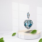 Charm Colgante Corazón con Árbol de la Vida y Cristal Azul en Plata de Ley 925 Compatible con Pulseras Estilo Europeo