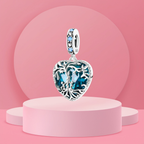 Charm Colgante Corazón con Árbol de la Vida y Cristal Azul en Plata de Ley 925 Compatible con Pulseras Estilo Europeo