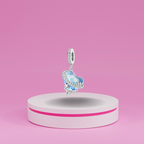 Charm Colgante Corazón de Cristal Azul con Motivos Marinos en Plata de Ley 925 Compatible con Pulseras Europeas