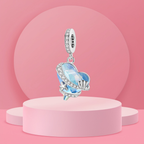 Charm Colgante Corazón de Cristal Azul con Motivos Marinos en Plata de Ley 925 Compatible con Pulseras Europeas