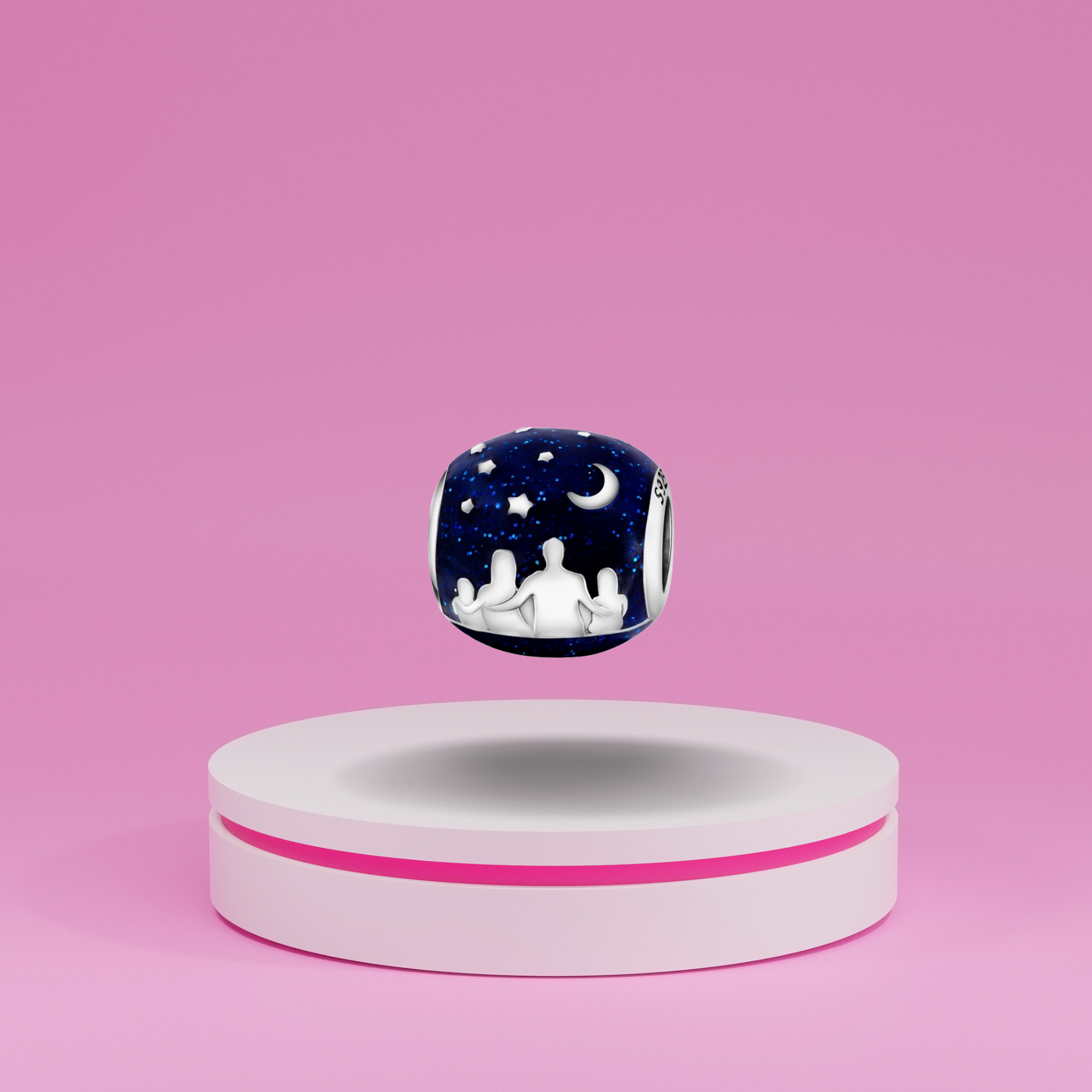 Charm Colgante Familia Bajo Cielo Estrellado en Plata de Ley 925 Compatible con Pulseras Estilo Europeo