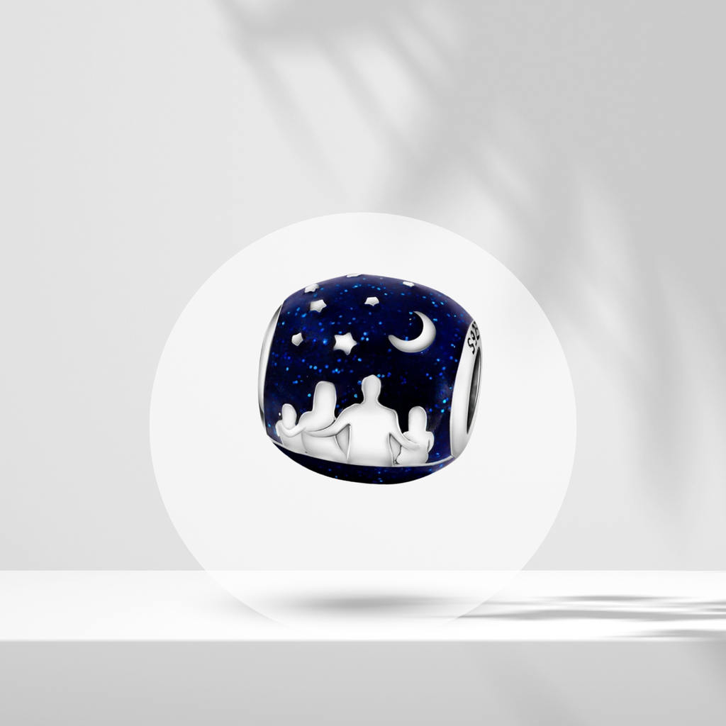 Charm Colgante Familia Bajo Cielo Estrellado en Plata de Ley 925 Compatible con Pulseras Estilo Europeo