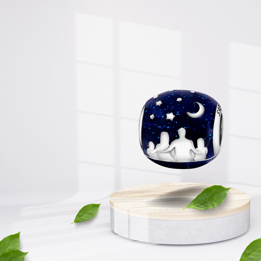 Charm Colgante Familia Bajo Cielo Estrellado en Plata de Ley 925 Compatible con Pulseras Estilo Europeo