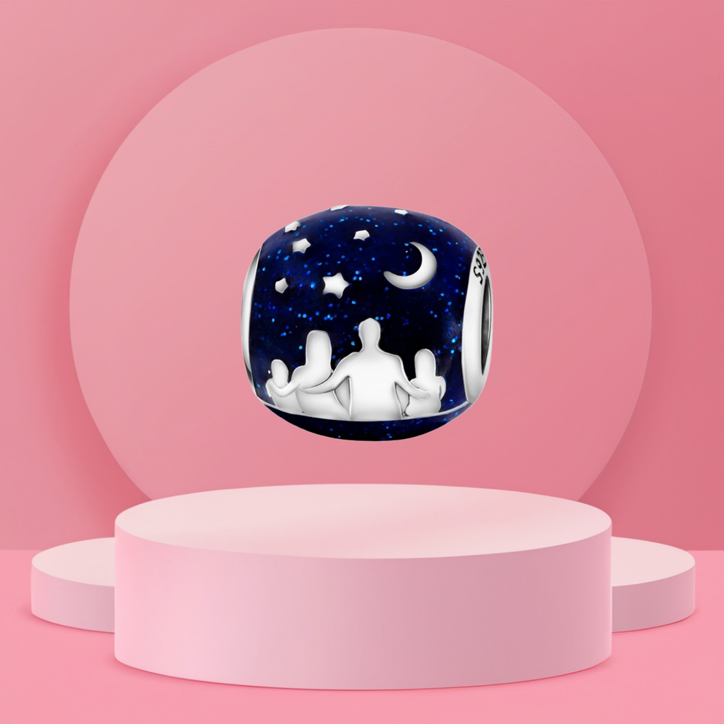 Charm Colgante Familia Bajo Cielo Estrellado en Plata de Ley 925 Compatible con Pulseras Estilo Europeo
