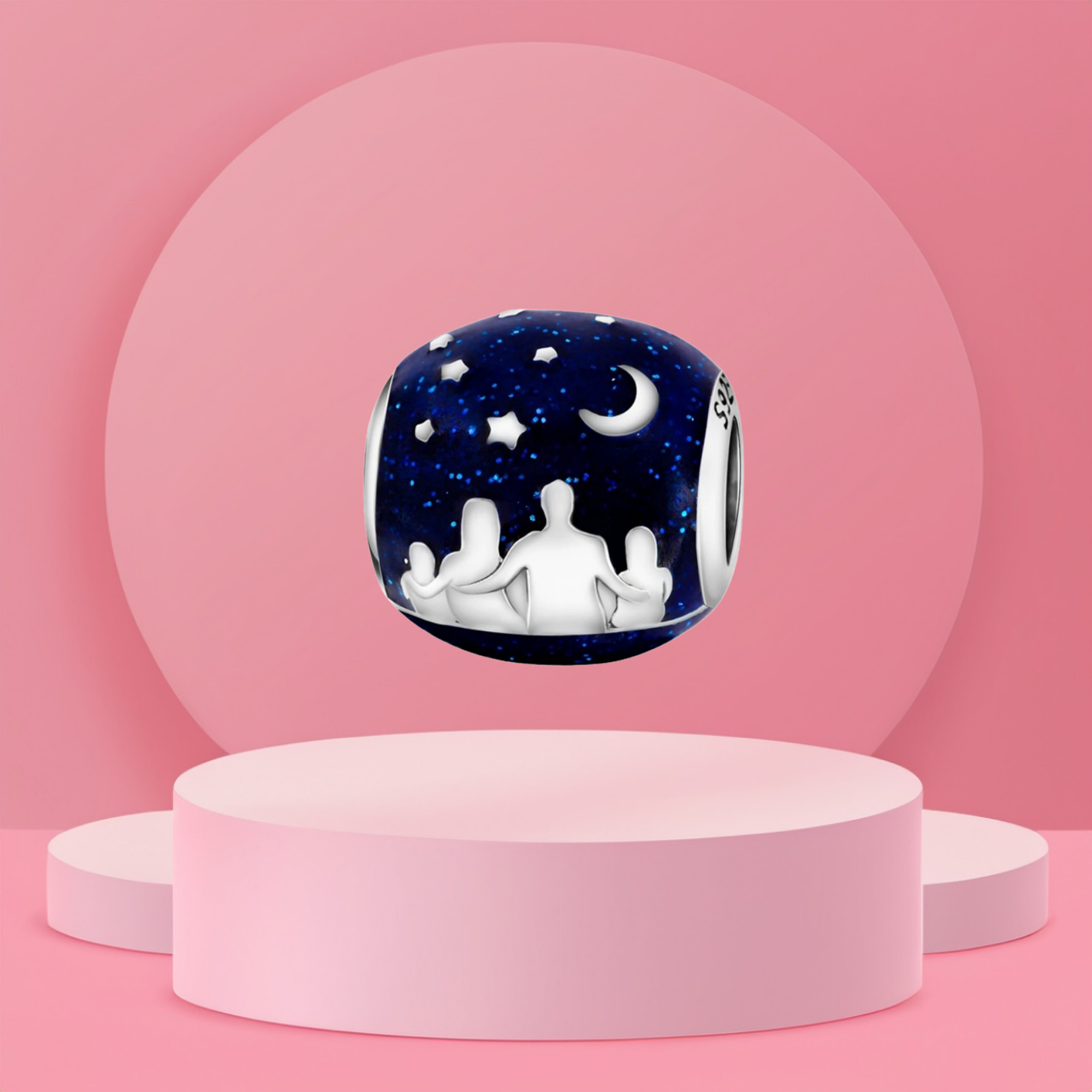 Charm Colgante Familia Bajo Cielo Estrellado en Plata de Ley 925 Compatible con Pulseras Estilo Europeo