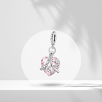 Charm Colgante en Forma de Corazón Rosa con Grabado "Love You Forever" en Plata de Ley 925 Compatible con Pulseras