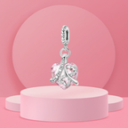 Charm Colgante en Forma de Corazón Rosa con Grabado "Love You Forever" en Plata de Ley 925 Compatible con Pulseras