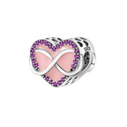 Charm Corazón Infinito con Circonitas Moradas y Esmalte Rosa en Plata de Ley 925 Compatible con Pulseras Europeas