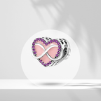 Charm Corazón Infinito con Circonitas Moradas y Esmalte Rosa en Plata de Ley 925 Compatible con Pulseras Europeas