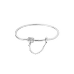 Pulsera Cadena de Serpiente con Cierre Brillante y Cadena de Seguridad en Plata de Ley 925 Compatible con Charms Europeos