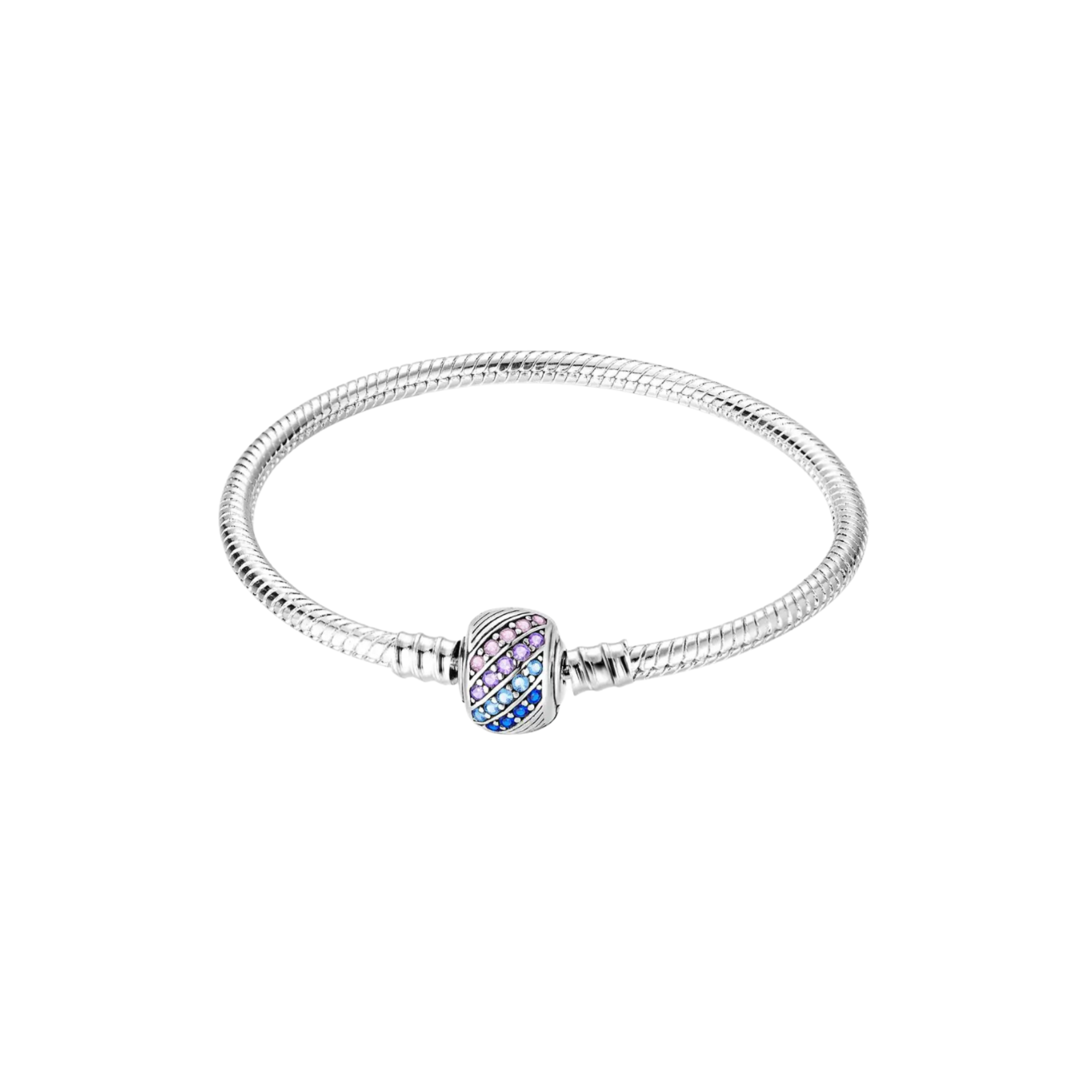 Pulsera Cadena de Serpiente con Cierre Decorativo Multicolor en Plata de Ley 925 Compatible con Charms Europeos