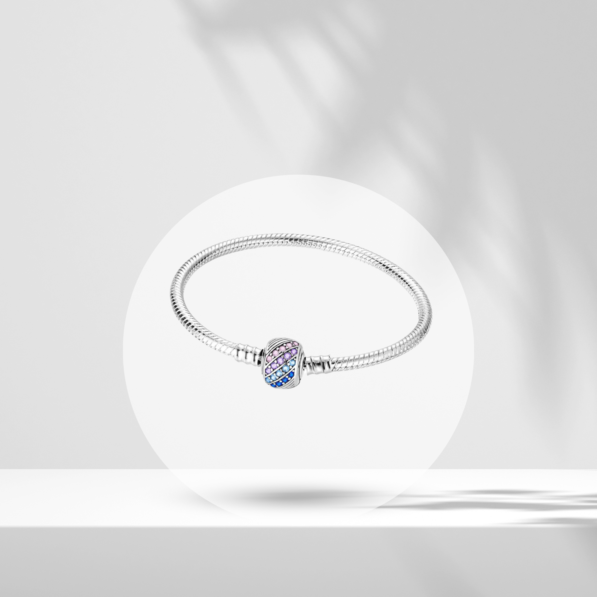 Pulsera Cadena de Serpiente con Cierre Decorativo Multicolor en Plata de Ley 925 Compatible con Charms Europeos