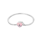Pulsera Cadena de Serpiente con Cierre de Corazón Rosa y Llave en Plata de Ley 925 Compatible con Charms Europeos