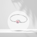 Pulsera Cadena de Serpiente con Cierre de Corazón Rosa y Llave en Plata de Ley 925 Compatible con Charms Europeos