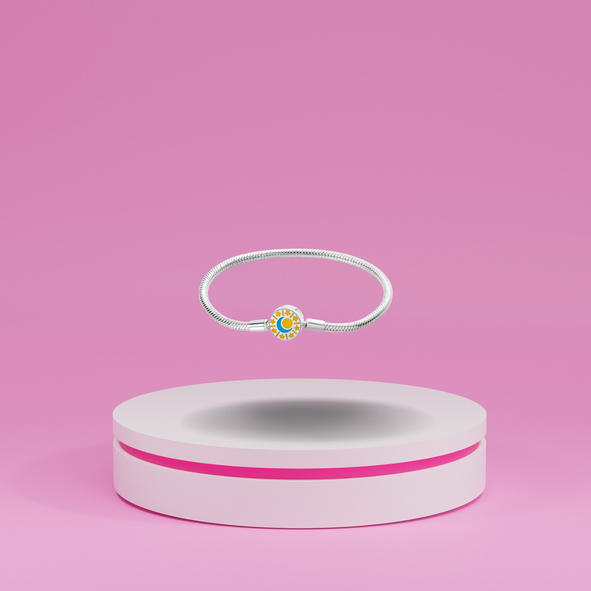 Pulsera Cadena de Serpiente con Cierre de Sol, Luna y Estrellas en Plata de Ley 925 Compatible con Charms Europeos