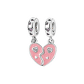 Set de Charms Colgantes Corazón Dividido Rosa con Detalles Brillantes en Plata de Ley 925 Compatibles con Pulseras