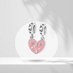 Set de Charms Colgantes Corazón Dividido Rosa con Detalles Brillantes en Plata de Ley 925 Compatibles con Pulseras
